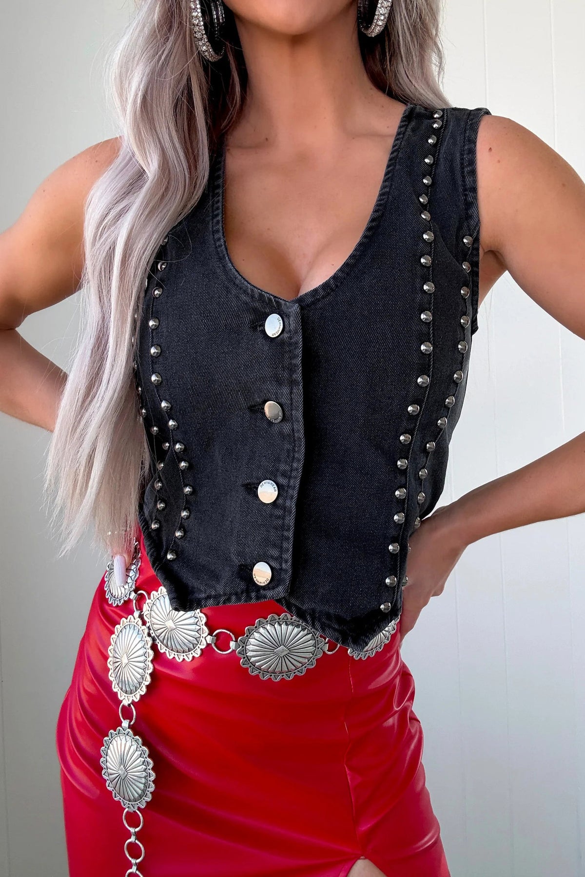 Sleeveless Studded Denim Vest