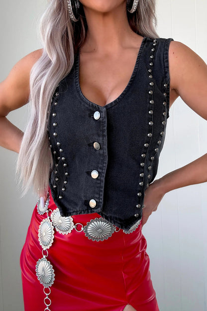 Sleeveless Studded Denim Vest