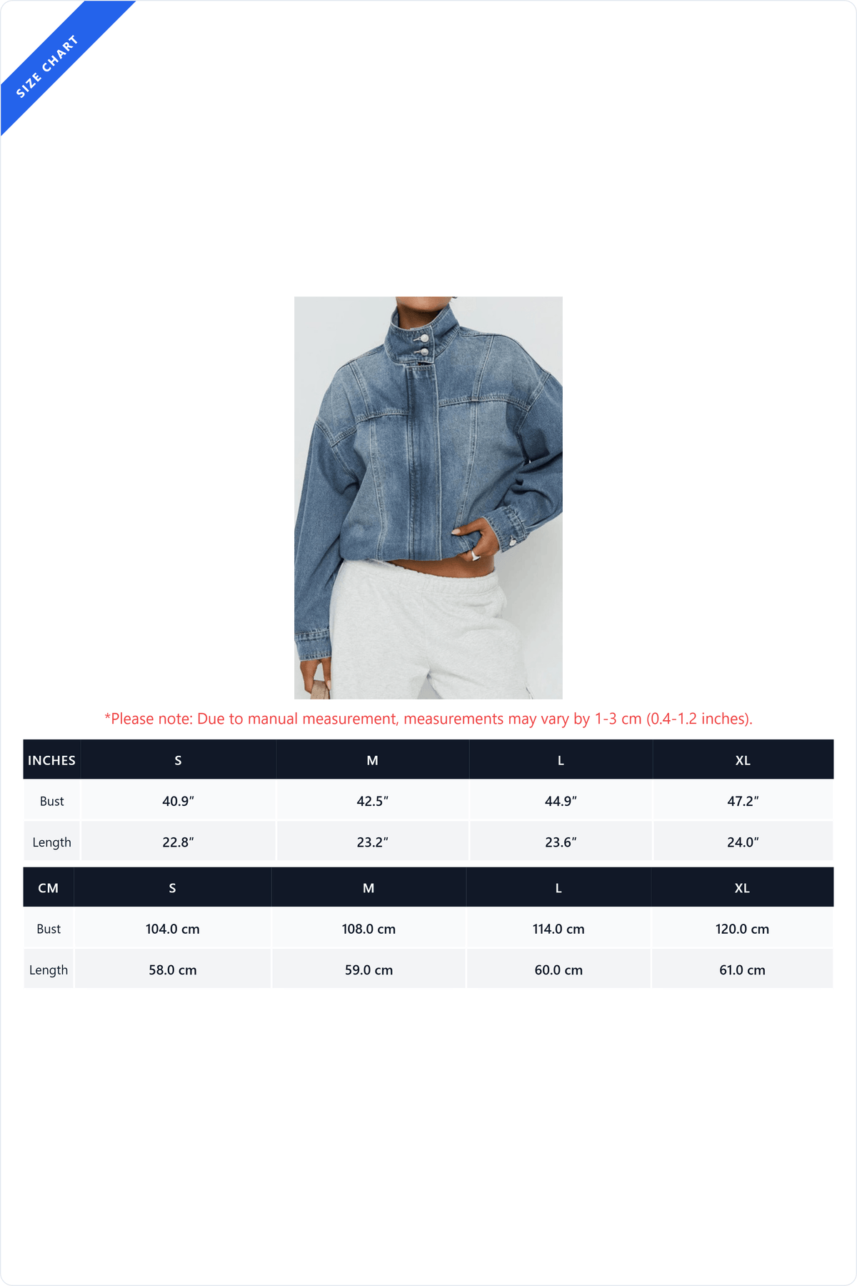 Vintage Washed Denim Stand Collar Jacket