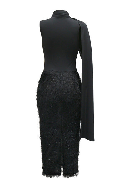 Sleeveless Round Neck Fuzzy Panel Maxi Dress
