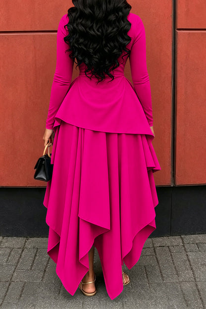 Long-Sleeve Ruffle Hem High-Low Dress
