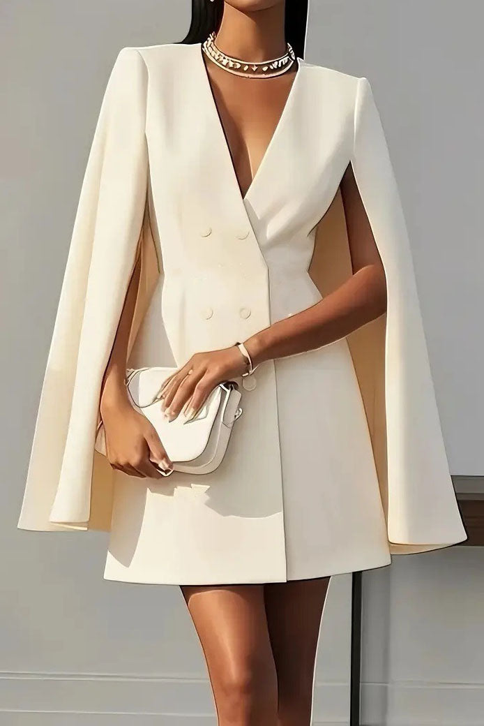 Cape Sleeve V-Neck Blazer Dress