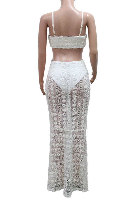Strapless V-Neck Lace Sheer Bodycon Dress