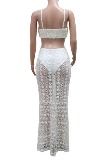 Strapless V-Neck Lace Sheer Bodycon Dress