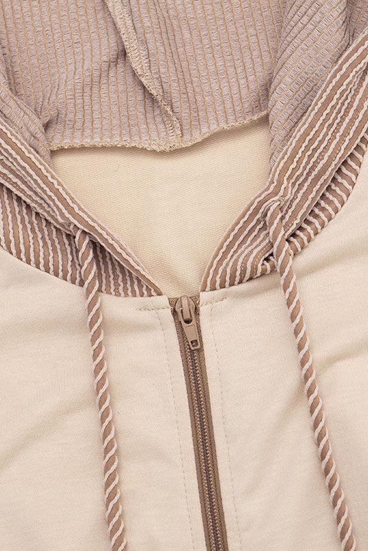 Contrast-Panel Zip Hoodie & Shorts Set
