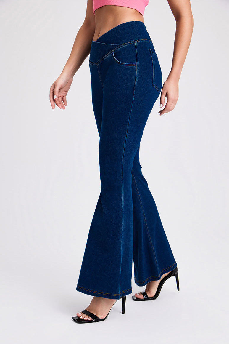 Crossover Waist Stretch Flare Jeans