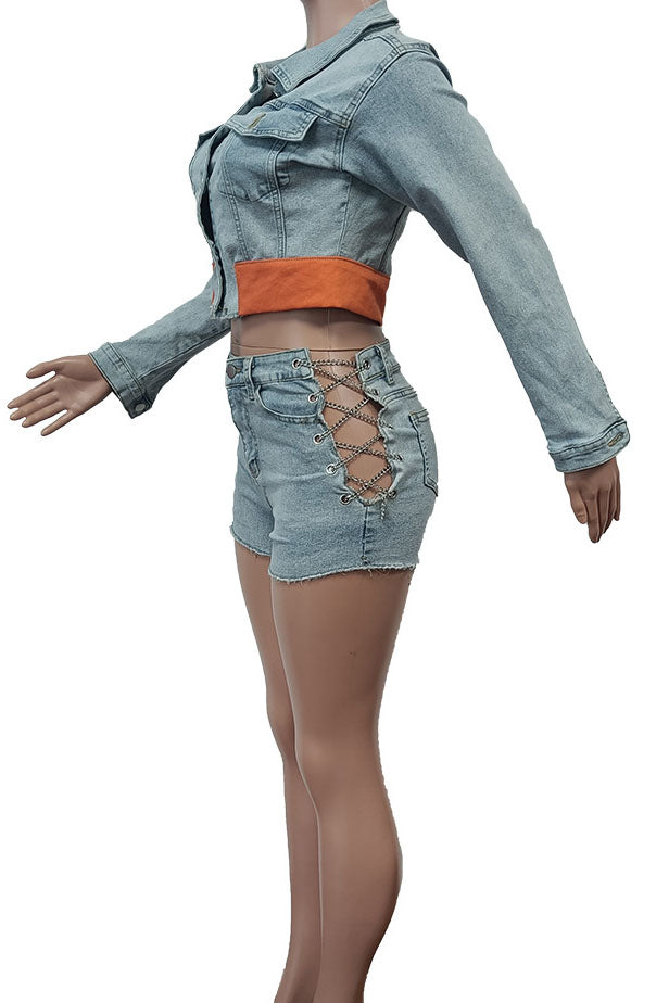 Chopped Denim Short Set
