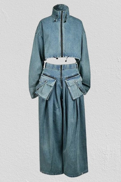 Vintage Washed Denim Two Piece Set