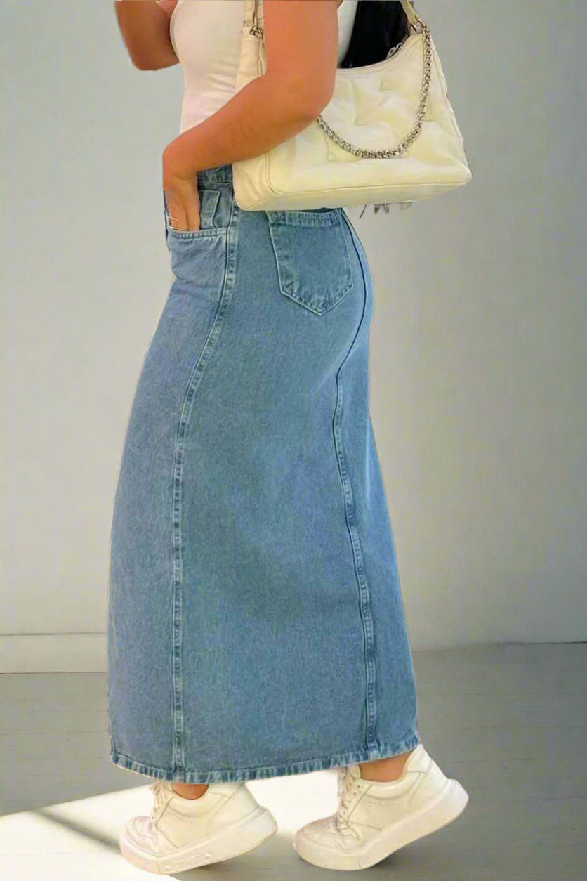 Slit Denim Skirt