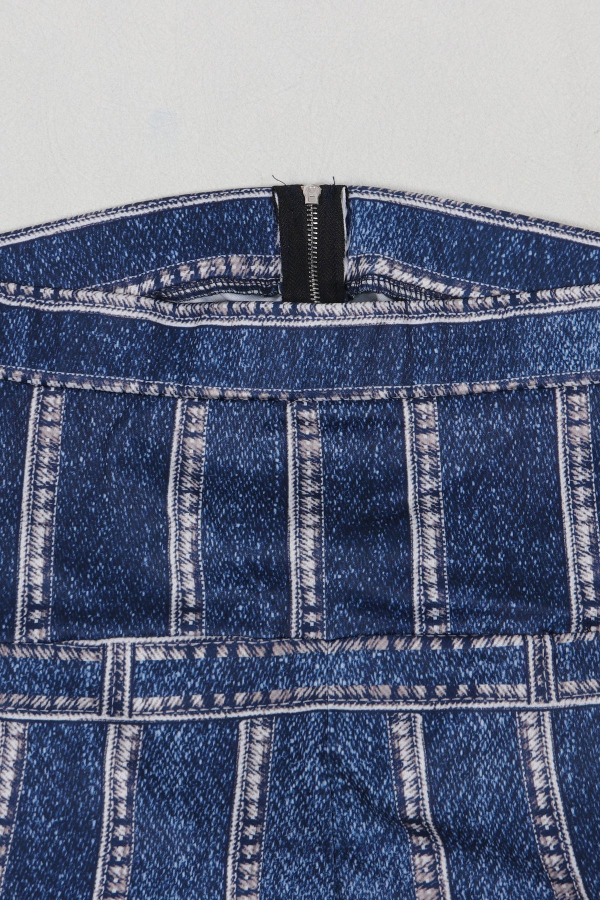 Denim Print Strapless Wide Leg Jumpsuit