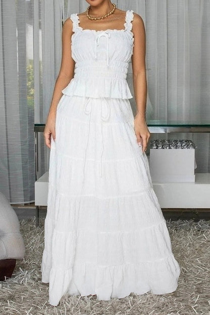 Textured Smocked Top & Tiered Maxi Skirt Set