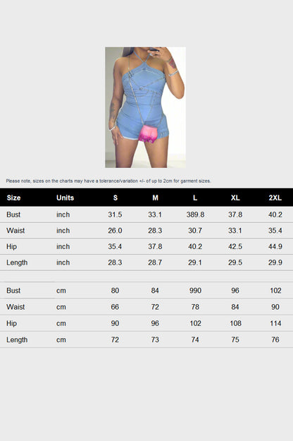 Hanging Neck and Backless Elastic Romper