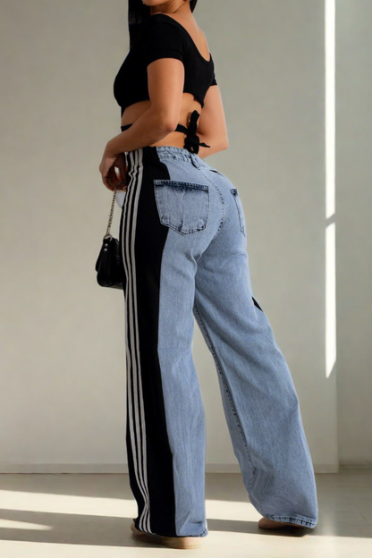 Wide Jeans with Wide Contrast Side Lines