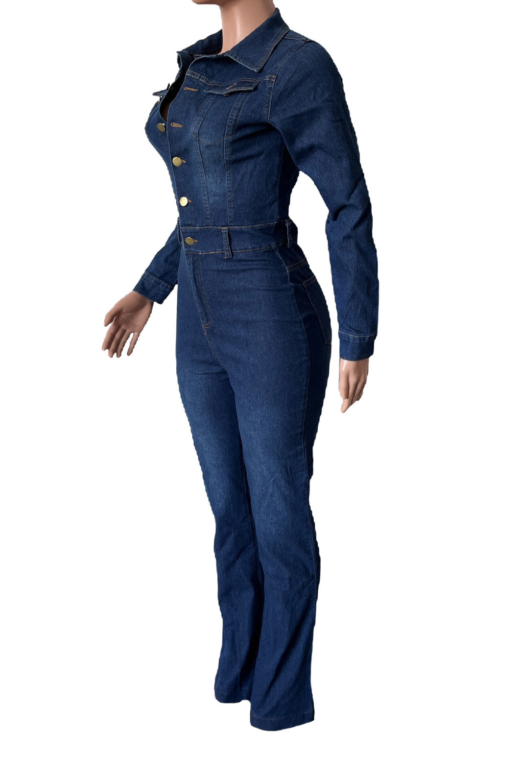Stretch Washed Denim Jumpsuit