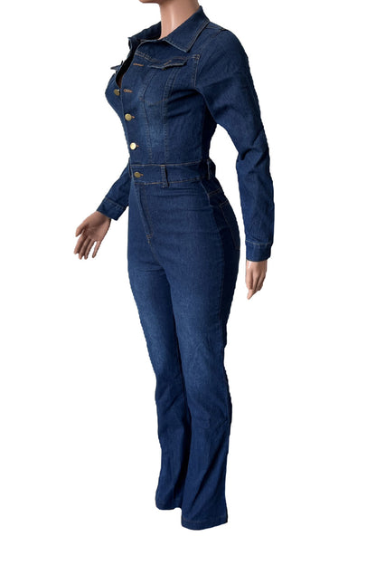Stretch Washed Denim Jumpsuit