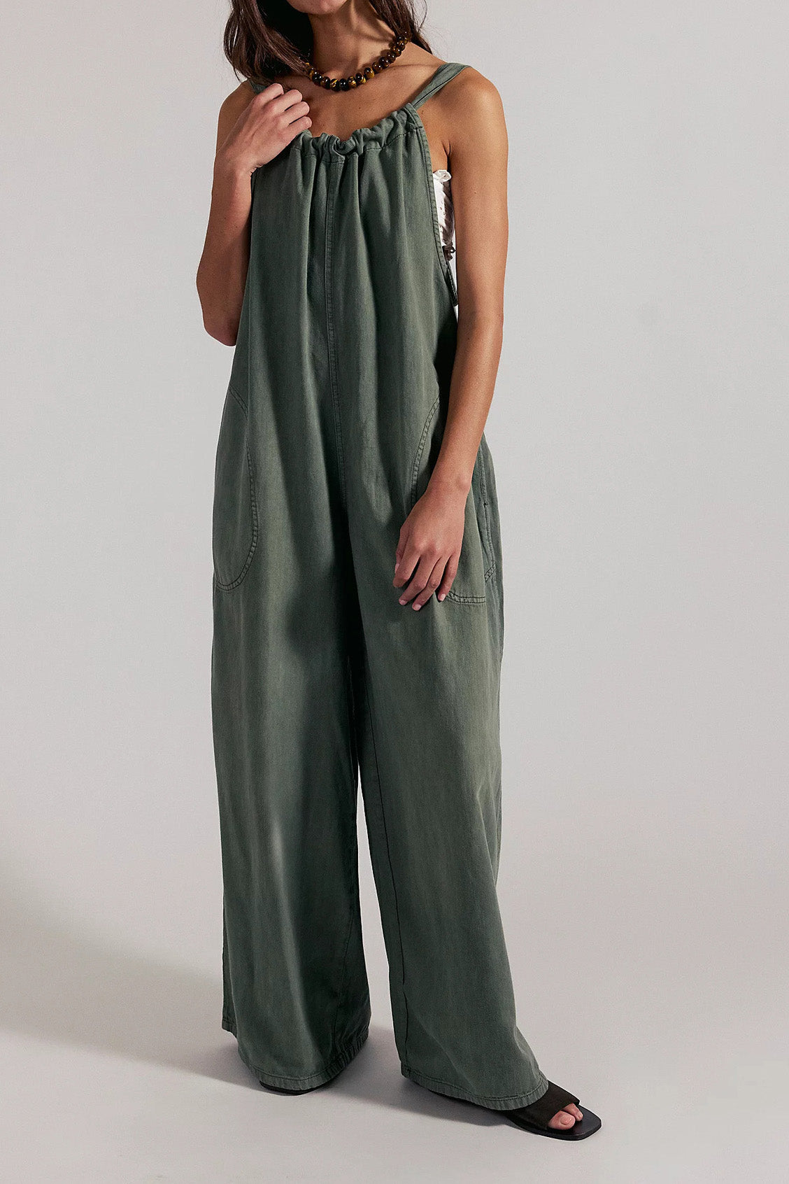 Slouchy Tie-Back Wide Leg Denim Jumpsuit