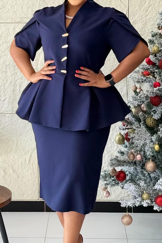 Elegant Peplum Top & Pencil Skirt Set