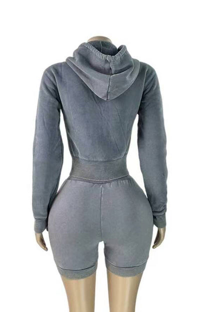 Mineral Wash Zip Hoodie & Shorts Set