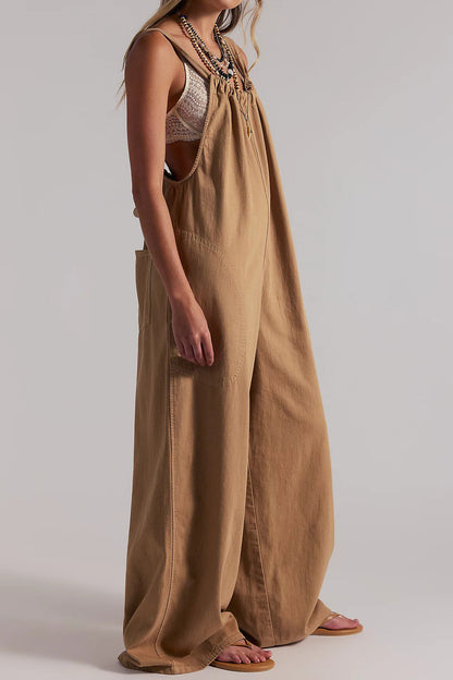 Slouchy Tie-Back Wide Leg Denim Jumpsuit