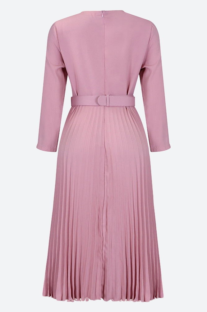 Elegant Pleated Career Solid Dress