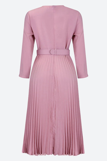 Elegant Pleated Career Solid Dress