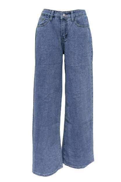 High Waist Heart Pocket Straight Leg Jeans