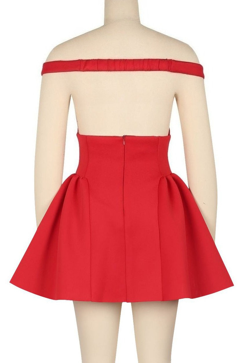 Off Shoulder V Neck Mini Dress