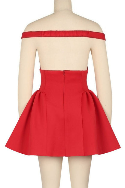 Off Shoulder V Neck Mini Dress