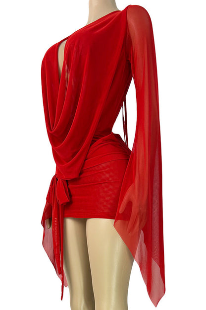 Draped Deep Plunge Mini Dress