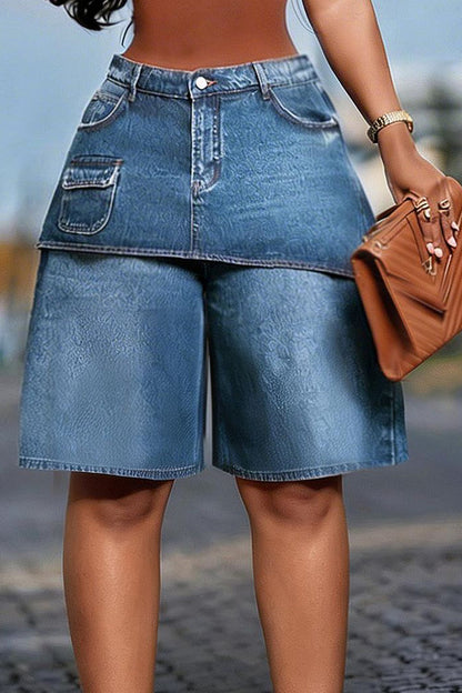 Layered Baggy Denim Skort Shorts