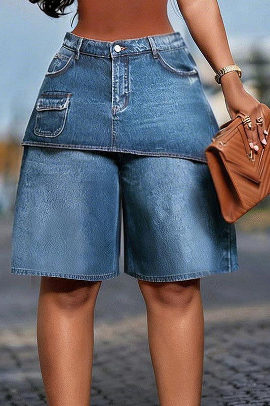 Layered Baggy Denim Skort Shorts