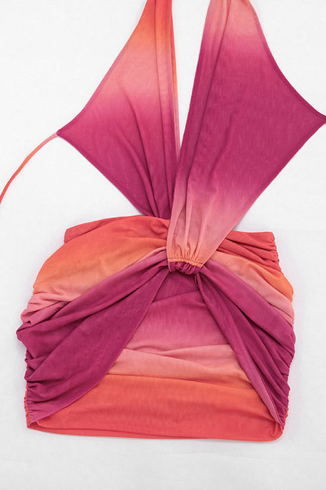 Plunging Halter Twist Front Cutout Mini Dress
