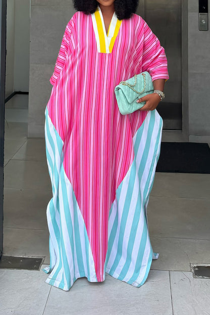 Striped Colorblock Kaftan Maxi Dress