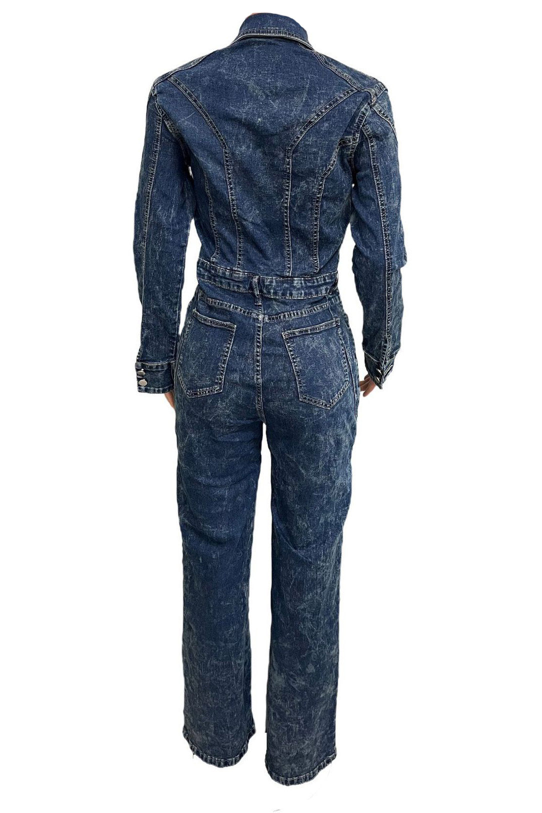 Washed Long Sleeve Denim Jumpsuit