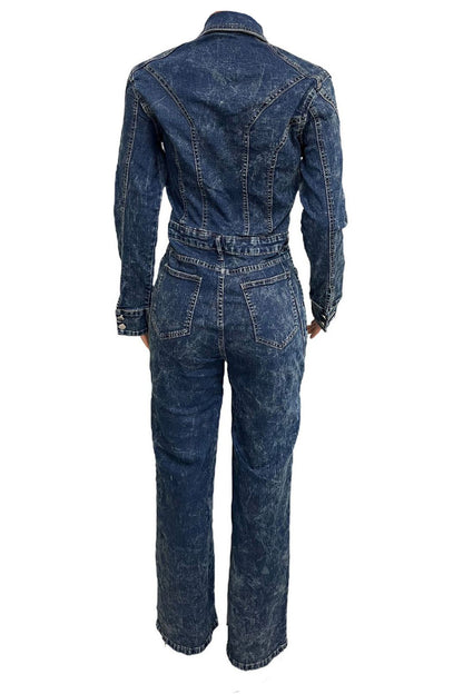 Washed Long Sleeve Denim Jumpsuit