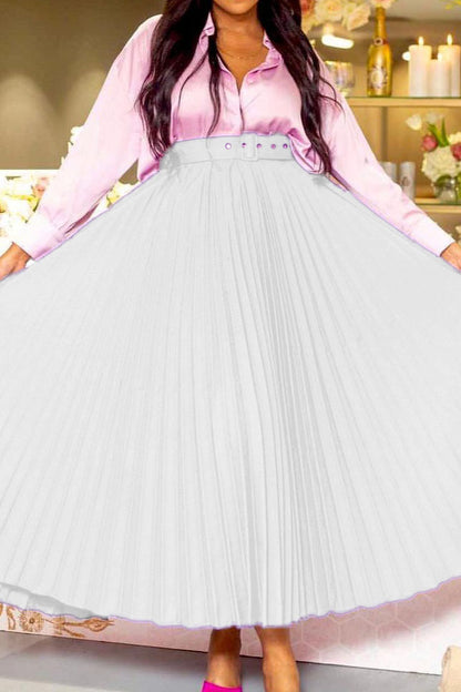 High Waist Pleated Midi Skirt