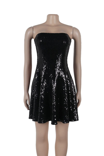 Black Sequin Strapless Mini Dress