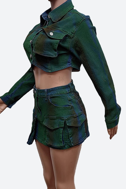 Cargo Denim Skirt Set