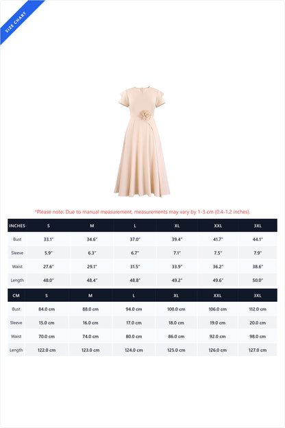 3D Floral Notched Neck A-Line Midi Dress