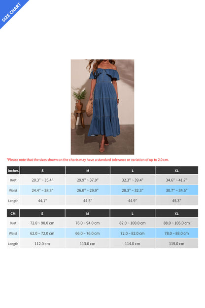 Off Shoulder Ruffle Tiered Denim Dress