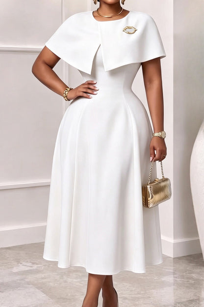 Elegant Cape Overlay A-Line Midi Dress