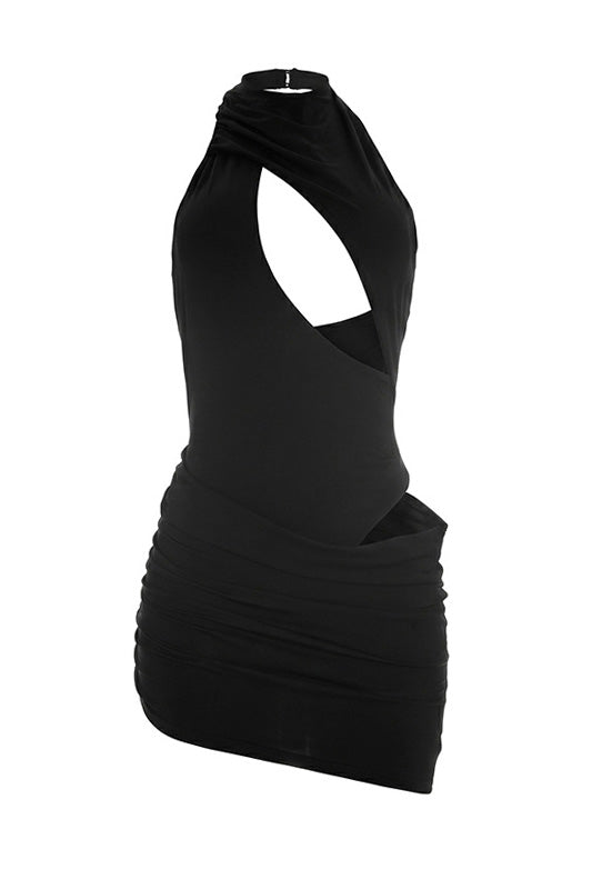 Asymmetrical Cutout Ruched Mini Dress