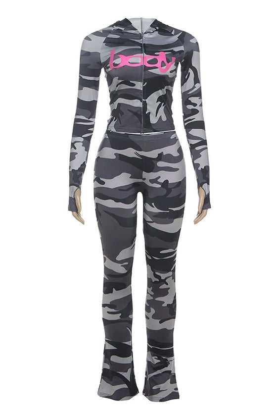 Zip Up Long Sleeve Top and Pants Set
