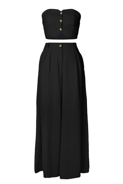 Stretch Tube Top Vest and Wide Leg Pants Set