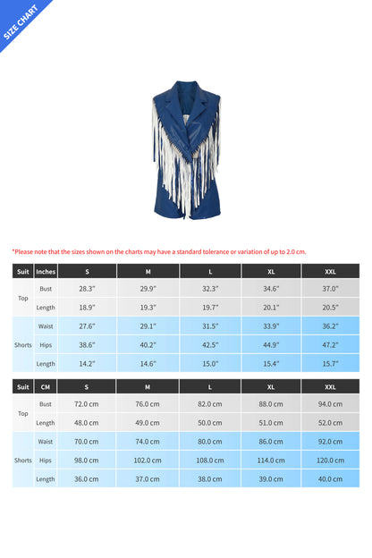 Fringed Faux-Leather Blazer & Shorts 2-Piece Set