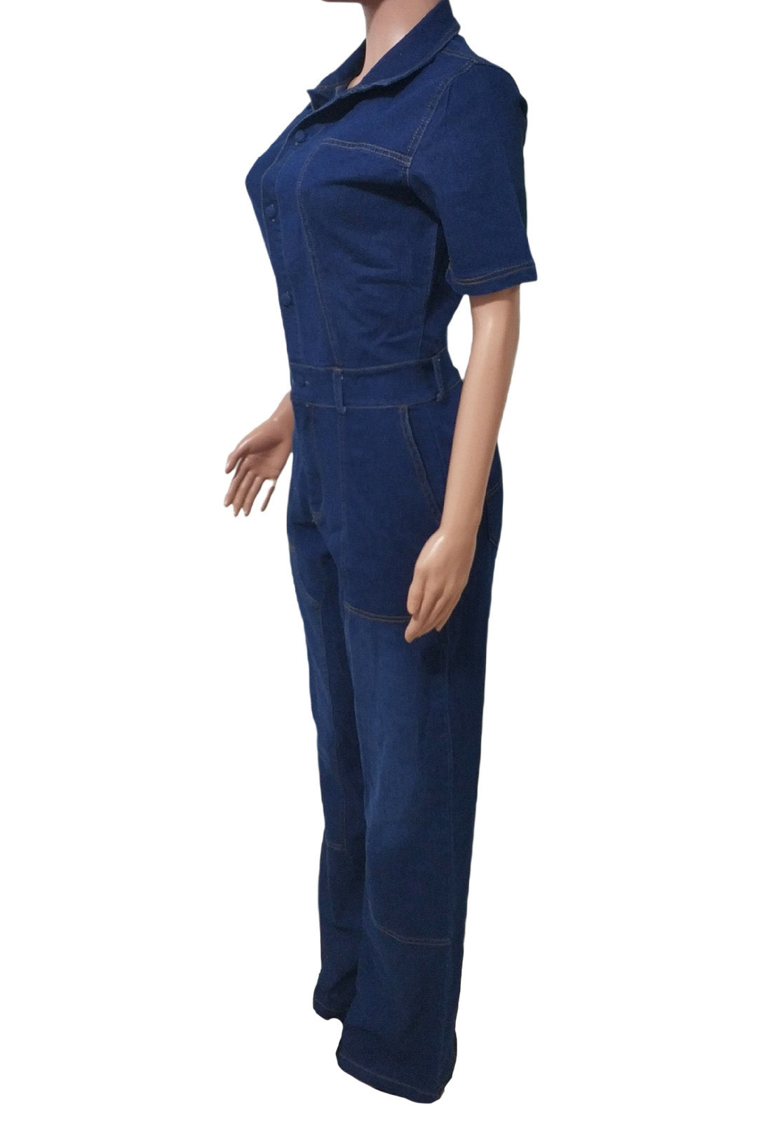 Denim Button-Front Carpenter Jumpsuit