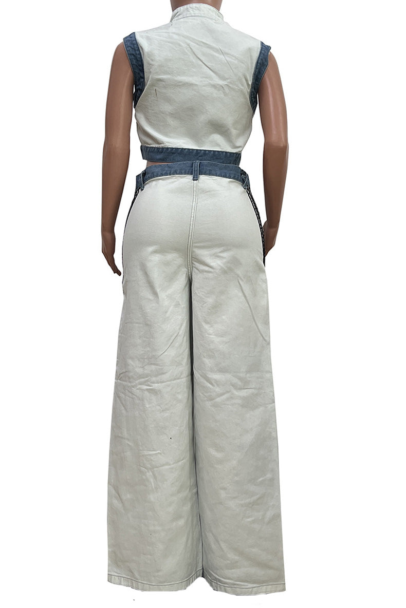 Striped Cropped Top Denim Pant Sets