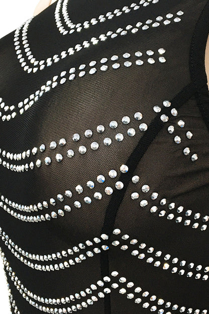 Rhinestone Halter Sheer Maxi Dress
