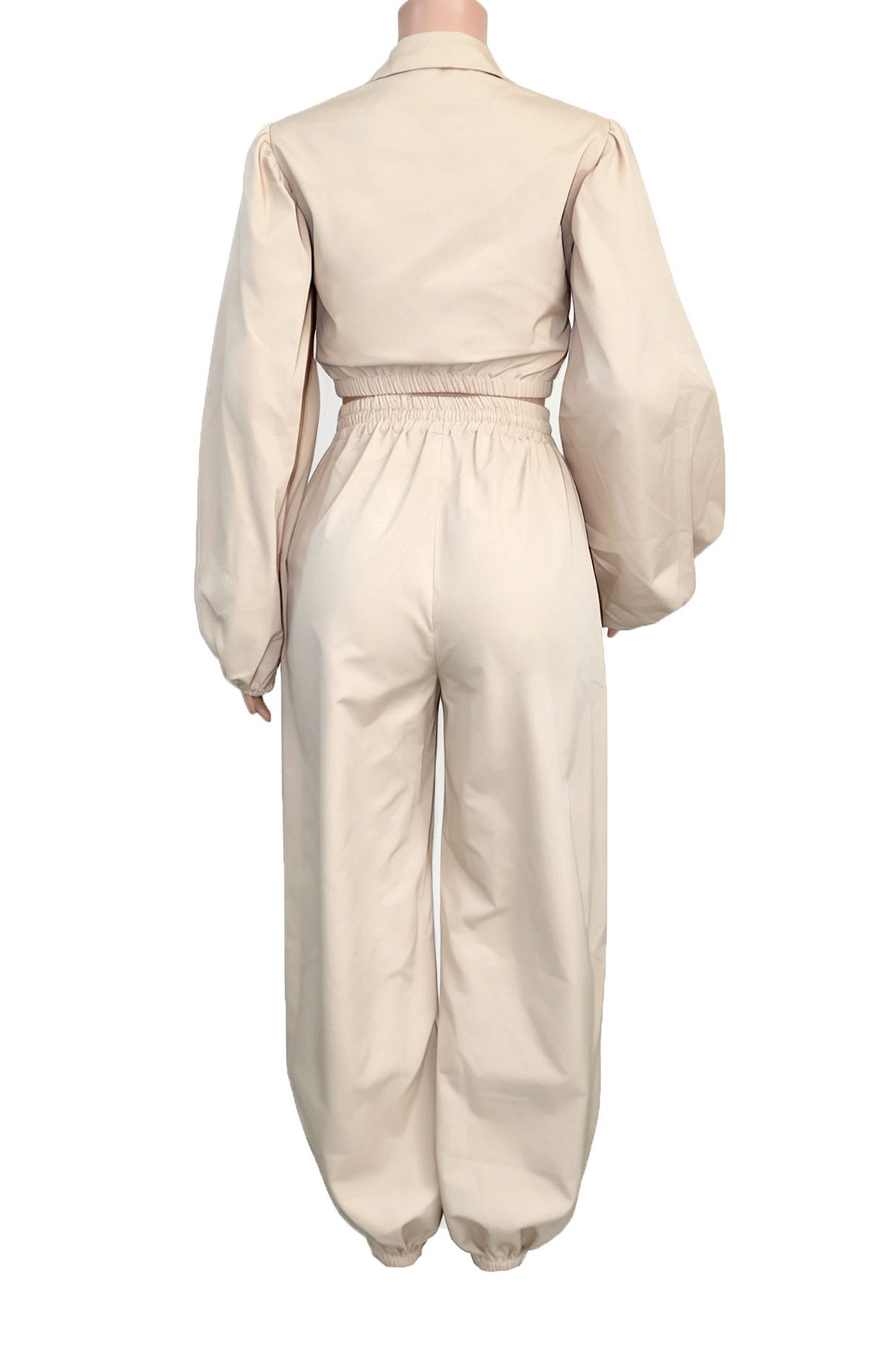 Puff-Sleeve Zip Jacket & Jogger Pants Set