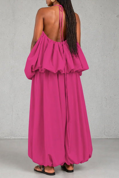 Plus Size Plunging Halter Oversized Top & Harem Pants Set